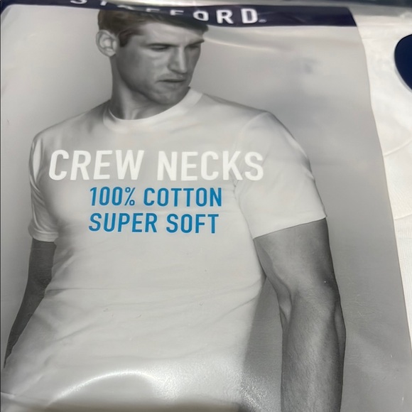 Stafford Men's White Crew Neck T-Shirts - Picture 2 of 4